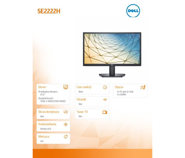 Dell 21.5'' SE2222H 210-AZKU Czarny - 1468309 - zdjęcie 8